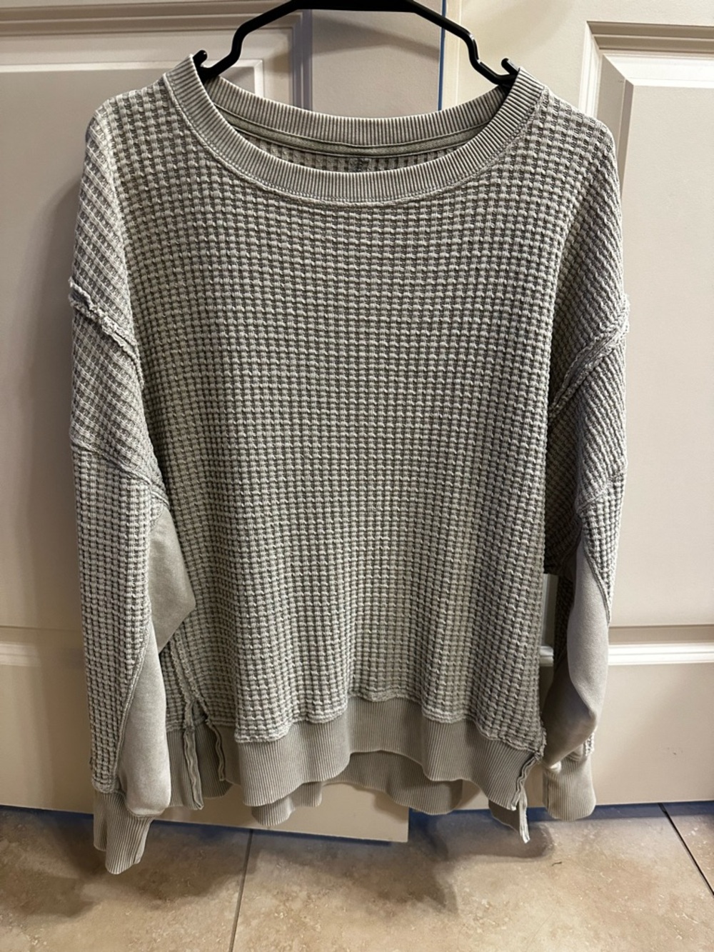 Waffle Knit Crewneck Sweatshirt in Light Green American Eagle xs